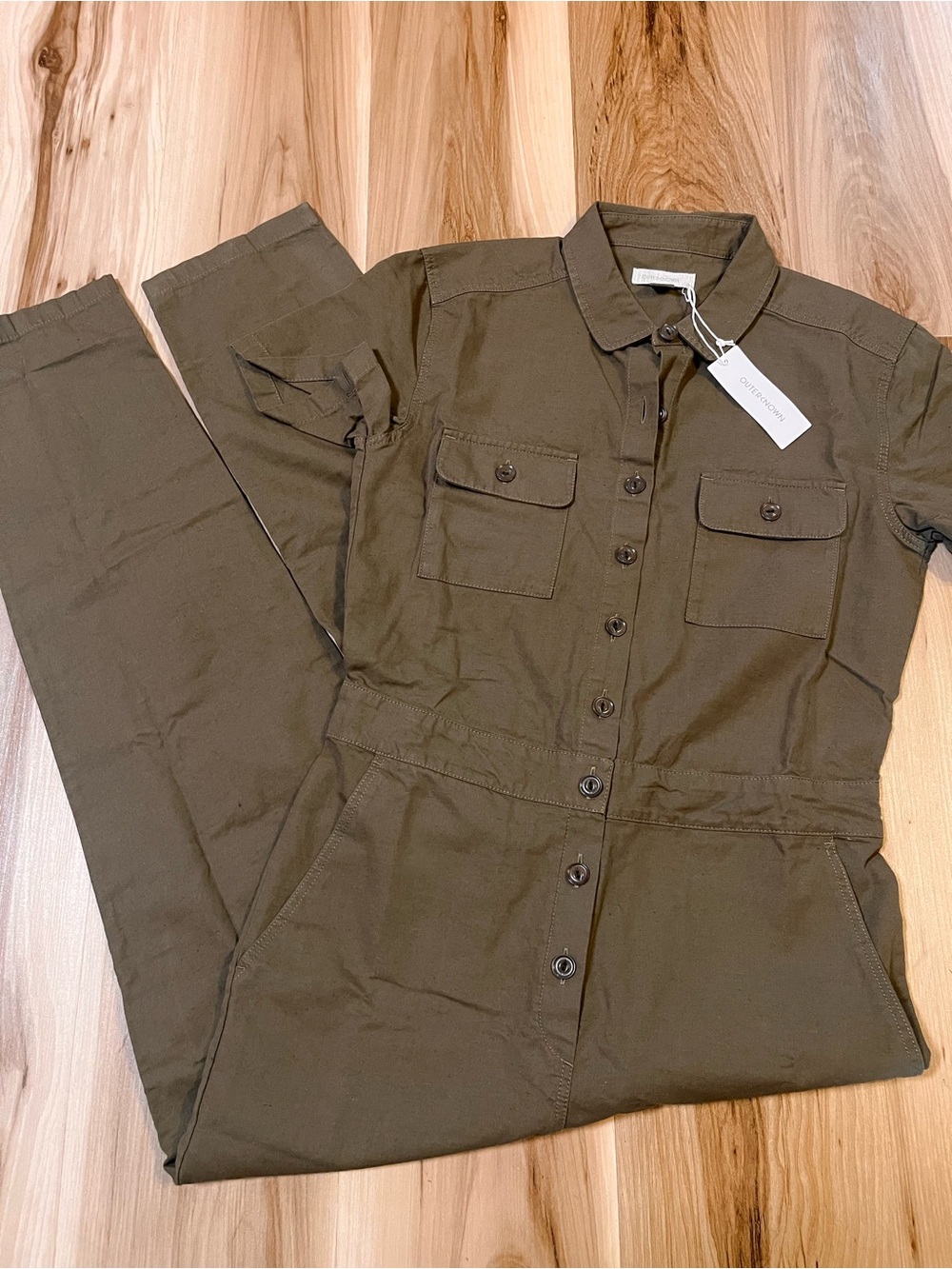 $168 NEW Outerknown Women’s XS S.E.A. Jumpsuit Olive Army Green Utility Gorpcore